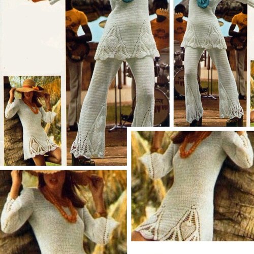 Modèle classique ensemble pantalon et tunique dentelles au crochet  pour femme en format pdf