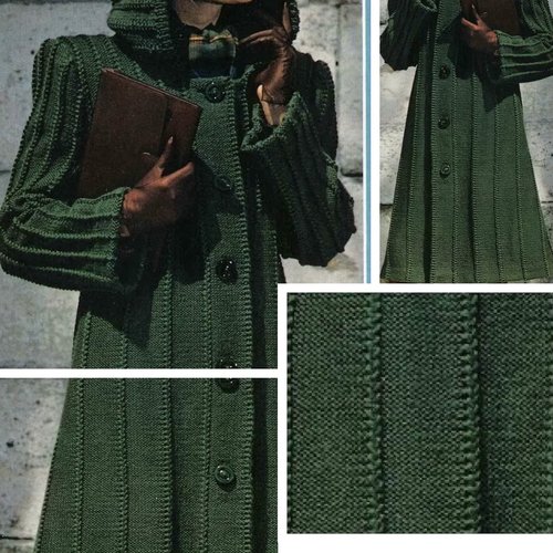 Vintage .modèle chic manteau - cardigan avec capuche en tricot  pour femme.patron -tutoriels en français  format pdf