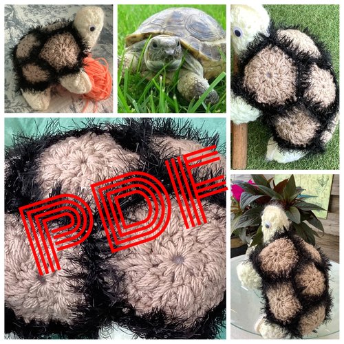 Format pdf. amigurumis.modèle peluche -  tortue, multicolore au crochet ( style petites fleurs africaines).