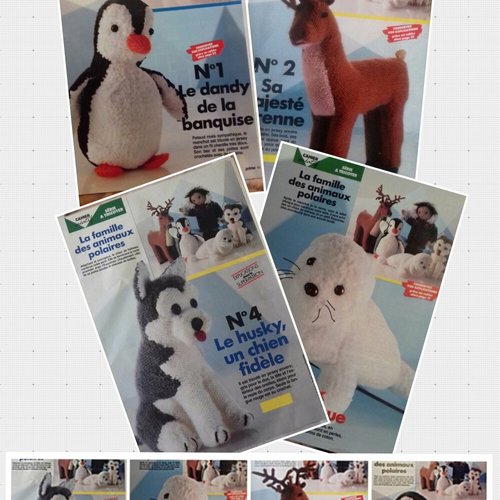 Petite livre vintage,4 modèles animaux polaires et poupée sibérienne en tricot. tutoriels en français