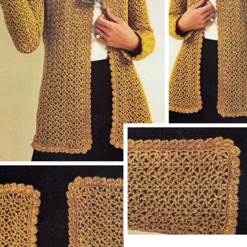 Vintage .modèle chic gilet -cardigan ,dentelle au crochet pour femme.patron -tutoriels en français format pdf