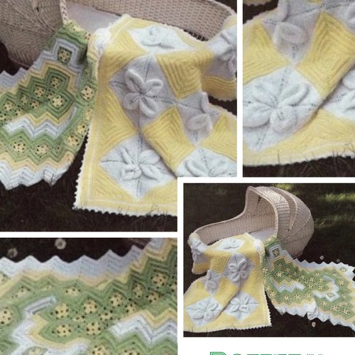 Offre spéciale.modèles vintage,2 couvertures pour bébé ,en tricot fait main pattern avec tutoriels en anglais format pdf