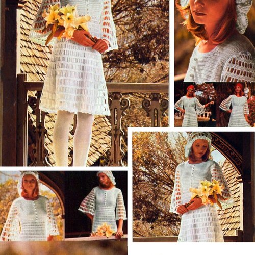 Vintage modèle chic petite robe de mariage au crochet ,pour femme.patron-tutoriels en français format pdf