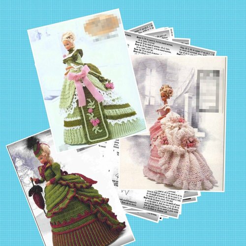 Offre spéciale : 3 modèles robe et accessoires dentelle au crochet pour poupée barbie. pattern -tutoriels en format pdf anglais