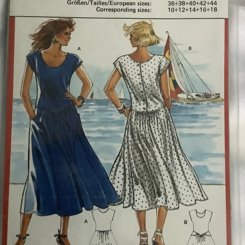 Vintage .magasin - paquet - patron burda,2 patrons robes d’été pour couture,papier ,modèles robes pour femme