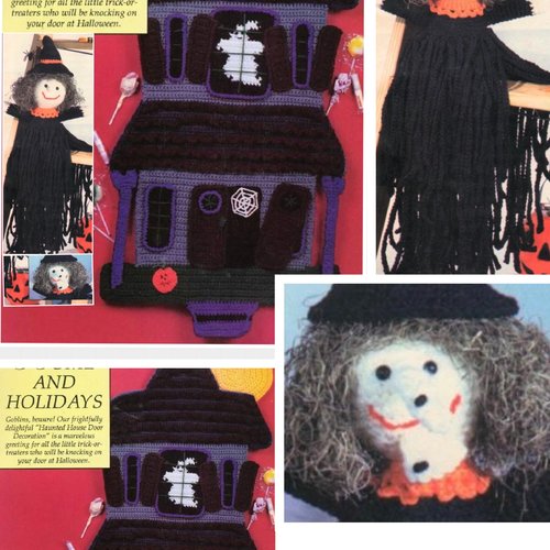 Offre spéciale.vintage, fête halloween , 2 modèles poupée et maison décoré au crochet. patterns avec tutoriels en anglais,format pdf