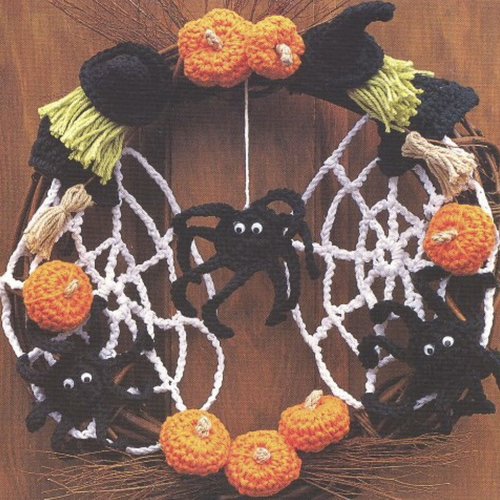 Vintage, fête halloween ,modèle corone de la porte au crochet. patterns avec tutoriels en anglais,format pdf
