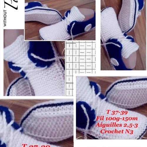 Modèle chaussons bottines d’inté en tricot pour adulte .patron,master classe en photos étape par étape ,pdf