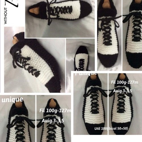 Modèle chaussons - mocassins en tricot pour adulte .patron,master classe en photos étape par étape,format pdf