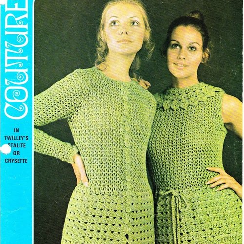 Vintage , »couture crochet »,petite livre - patterns,modèles robe et cardigan au crochet  patterns avec tutoriels en anglais format pdf