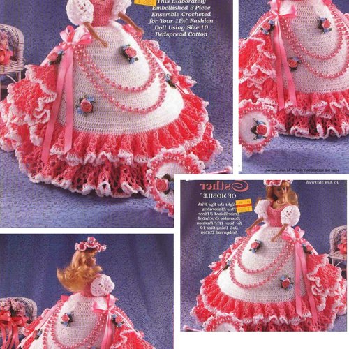 Modèle robe dentelle au crochet pour poupée barbie. pattern avec tutoriels en anglais format pdf