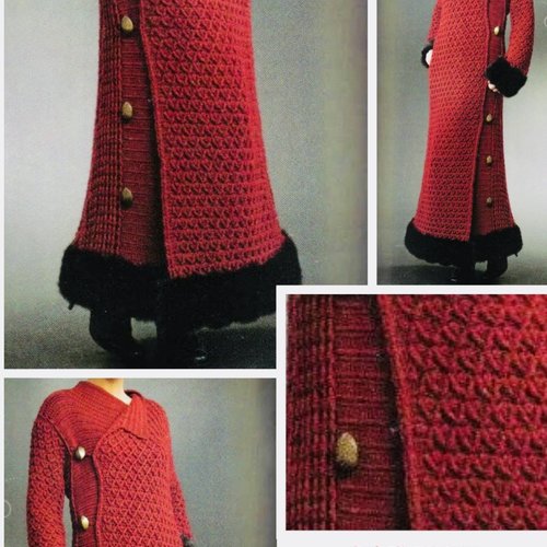 Modèle chic manteau longue au crochet, pour femme .patron tutoriels anglais en format pdf