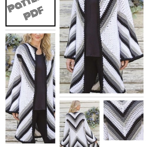 Modèle chic manteau ,cardigan  ,crochet, style zigzag ,pour femme .patron tutoriels anglais en format pdf