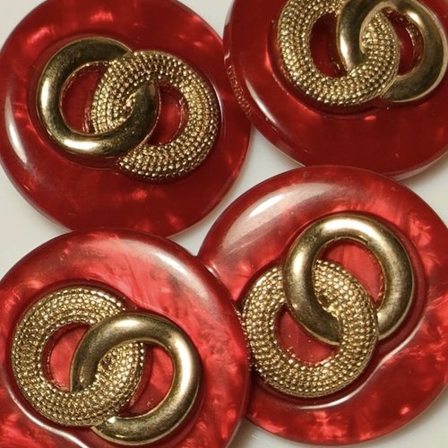 Vintage ans 80.boutons chic.couleur d’or,rouge ,taille 25 mm