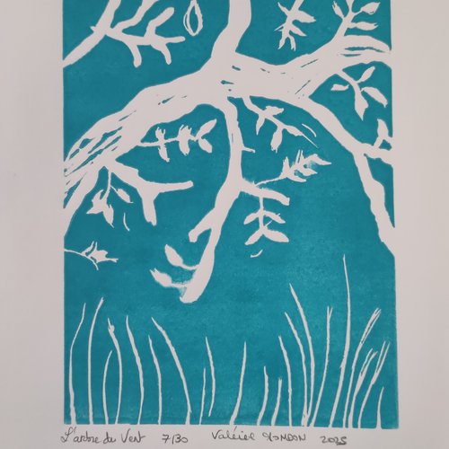 Estampe "l'arbre du vent" (linogravure)