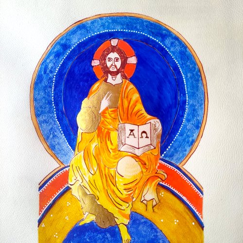 Christ en majesté sur parchemin véritable