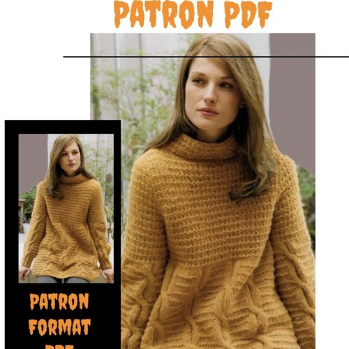 Modèle vintage, chic pull - tunique en tricot pour femme.pattern tutoriels français en format pdf