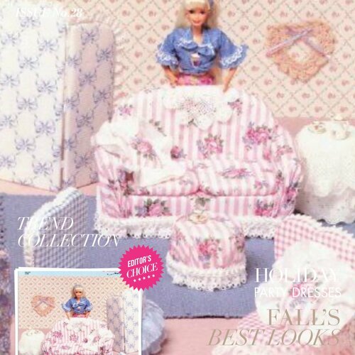 Magazine vintage ans 80.modèle chic canapé,petite meubles pour poupée barbie..patterns,tutoriel fabrication en anglais format pdf