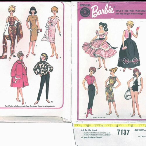 Magazine vintage  ans 1960,modèles vêtements barbie, poupée vêtements patron de couture-coupe.pattern anglais,pdf anglais