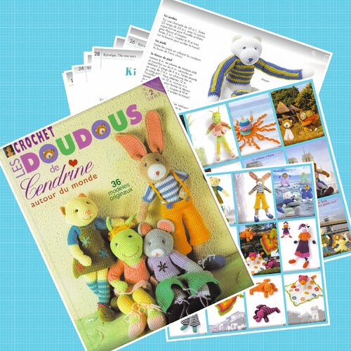 Magazine format pdf, modèles doudous animaux  au crochet pattern,tutoriel  en pdf française + légende symbole anglaise français