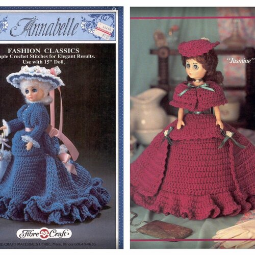 Petite  magazine vintage ans 80 en format pdf,2 modèles chic robe au crochet pour poupée .patterns,tutoriels en anglais format pdf