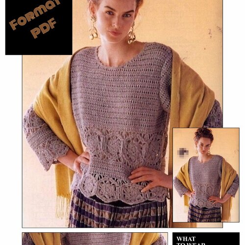 Modèle vintage, chic pull dentelle au crochet pour femme.pattern tutoriels français en format pdf