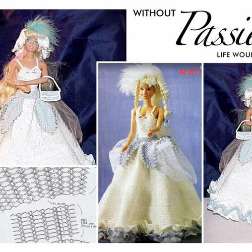 Modèles robe et accessoires mariage ,dentelle au crochet pour barbie.pattern tutoriels français en format pdf