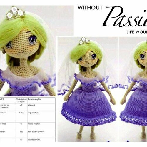 Amigurumi,modèle petite poupée princesse coquine au crochet .pattern,tutoriels en anglais format pdf