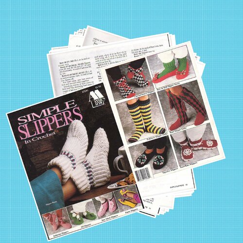 Magazine vintage en format pdf,11 modèles chaussons au crochet  pour adultes.pattern,tutoriels anglais.