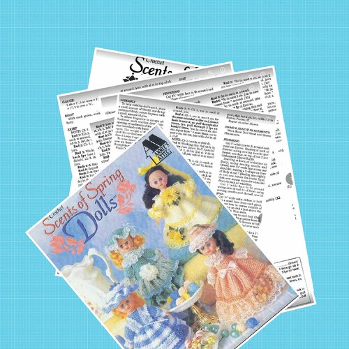 Magazine vintage anglais,4 modèles robe et accessoires chic au crochet pour petites poupées.pattern,tutoriels,pdf anglais.