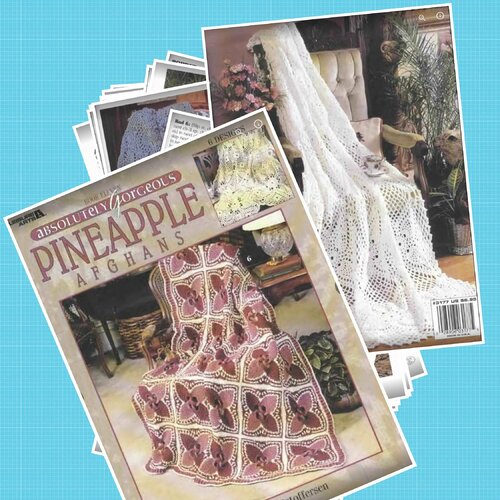 Magazine vintage,modèles chic grandes couvertures au crochet.pattern anglais,pdf + symbole légende anglaise française