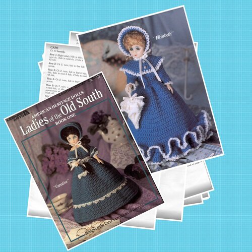 Petite  magazine vintage ans 80 en format pdf,2 modèles chic robe au crochet pour poupée .patterns,tutoriels en anglais format pdf