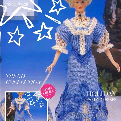 Modèle chic robe et accessoires,dentelle au crochet pour poupée barbie.pattern-tuto en anglais format pdf