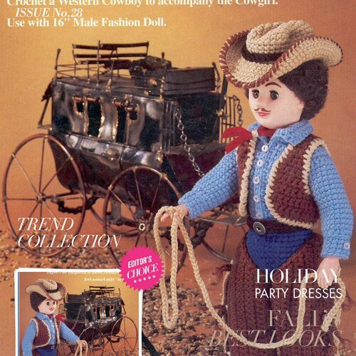 Modèle pour poupée barbie,costume cowboy avec chapeau chic au crochet.patterns tutoriels fabrication en anglais format pdf