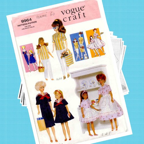 Magazine vintage  ans 1960,modèles vêtements barbie au couture ,  patrons en français format pdf