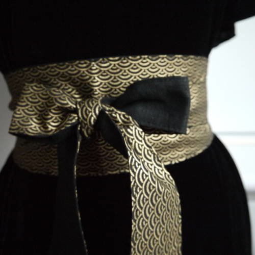 Ceinture obi, style ceinture japonaise, noir et or, réversible