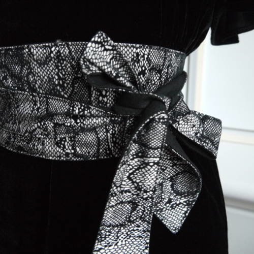 Ceinture obi, style ceinture japonaise en velours de soie noir et blanc réversible