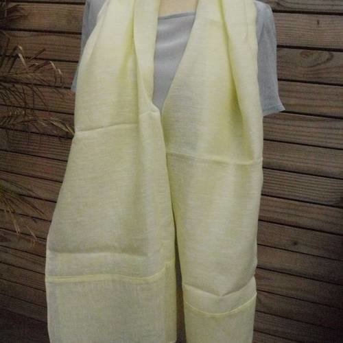Long foulard cheche etamine de lin jaune modèle unique