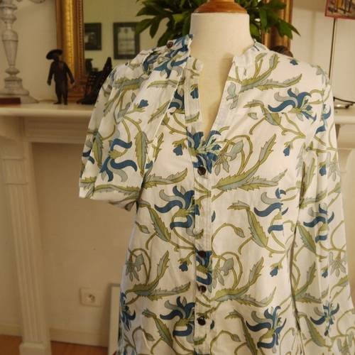 Chemise ou blouse ou tunique - voile de coton indien - modèle unique - 38-40 - col mao en v