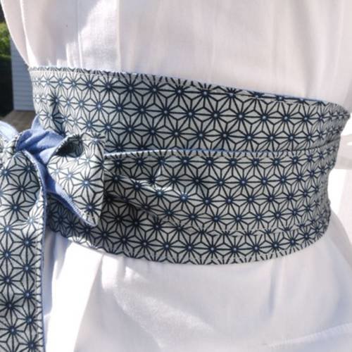 Ceinture obi style japonaise tissu coton dessins géométriques japonais.. réversible lin naturel