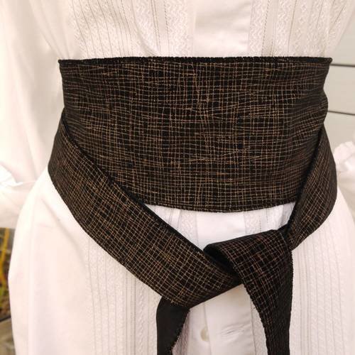 Ceinture obi - style ceinture japonaise - réversible - velours noir et or doublée noir