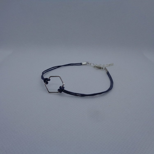 Bracelet fin connecteur hexagonal et cordon bleu