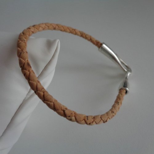 Bracelet en cordon de liège naturel tressé, crochet hameçon