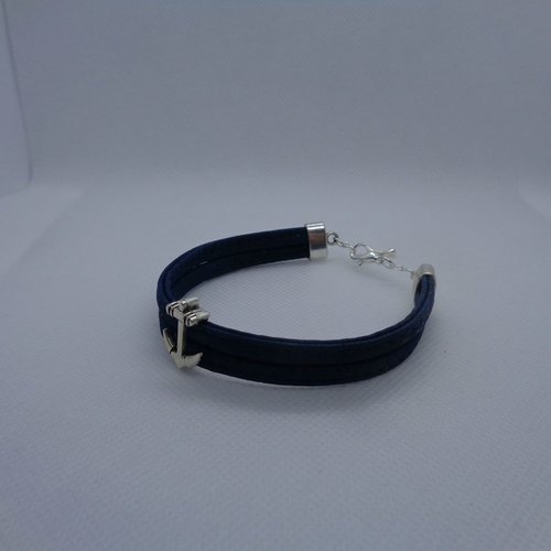Bracelet en cordons de liège bleu marine