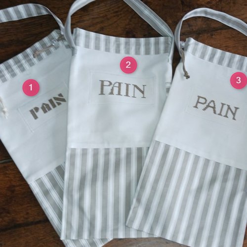 Sac à pain blanc et coutil rayé, tout coton