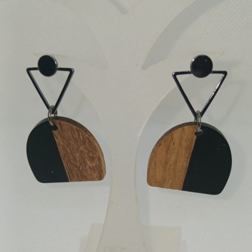 Boucles d'oreilles en laiton, bois de noyer et résine