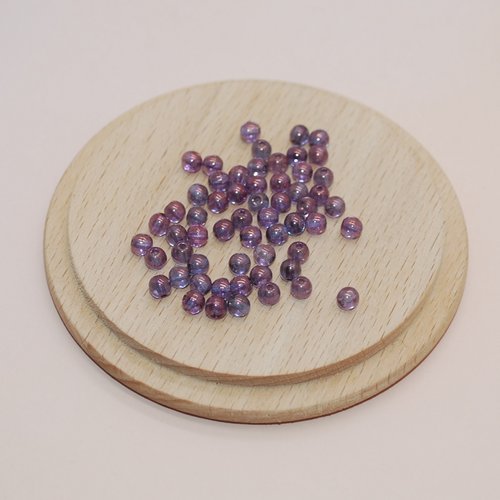 Lot de 50 perles violettes à reflets 4mm pour création de bijoux, lot perles 4mm