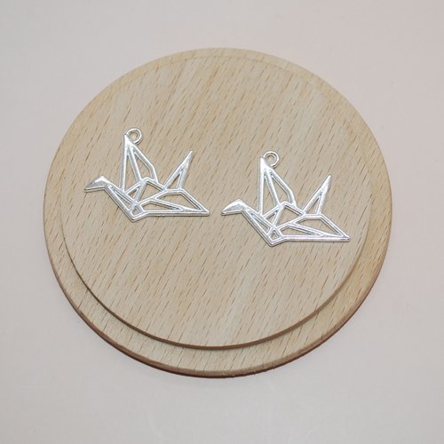 Lot de 4 breloques oiseaux origamis argents pour création de bijoux, breloque oiseau argent