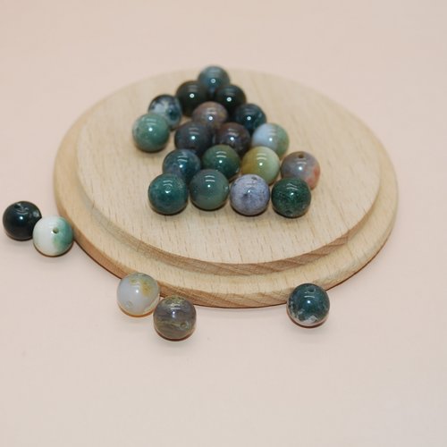 Lot de 5 perles rondes en agate mousse 8mm pour création de bijoux, perle en véritable pierre naturelle