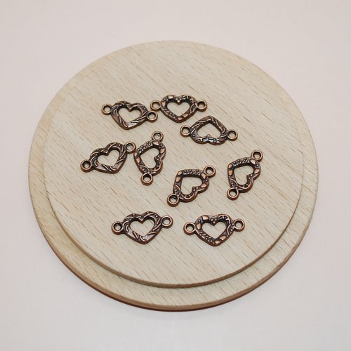 Lot de 9 connecteurs breloques coeurs cuivre pour création de bijoux, breloque coeur cuivre